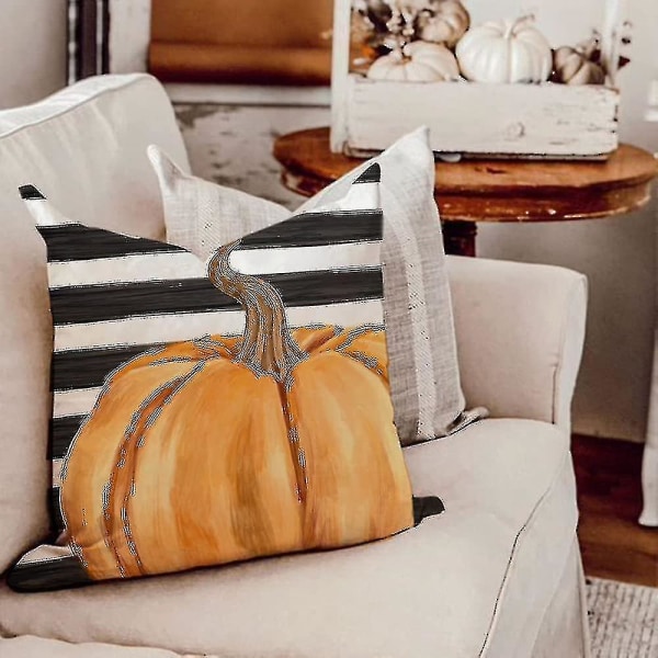 Ssxjv Høstdekor Puter Trekk Striper Gresskar Lønn Blad Høstputer Thanksgiving 18x18 Tommer Sett Med 4