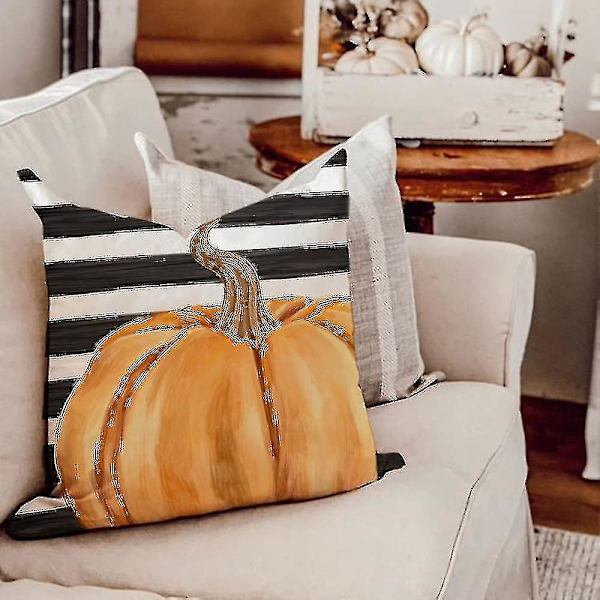 Ssxjv Höstdekoration Kuddfodral Randiga Pumpa Lönnlöv Höstkuddar Thanksgiving 18x18 Tum Set om 4
