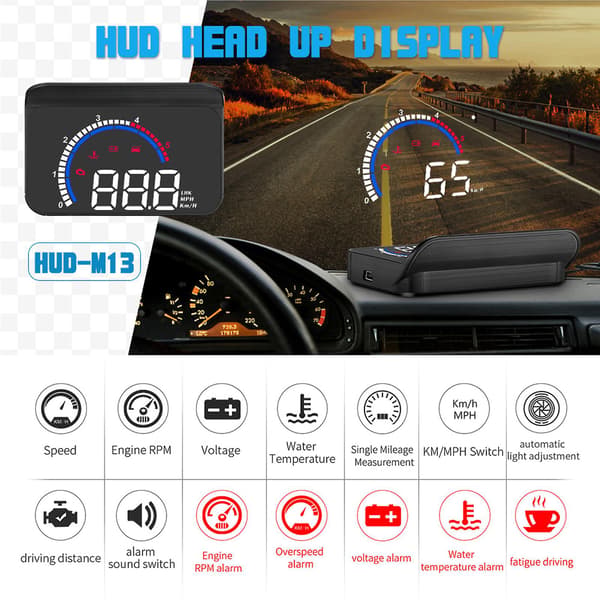 Led til Head Up Display Obd Hud Digital Speedometer Tachometer Temp Måling