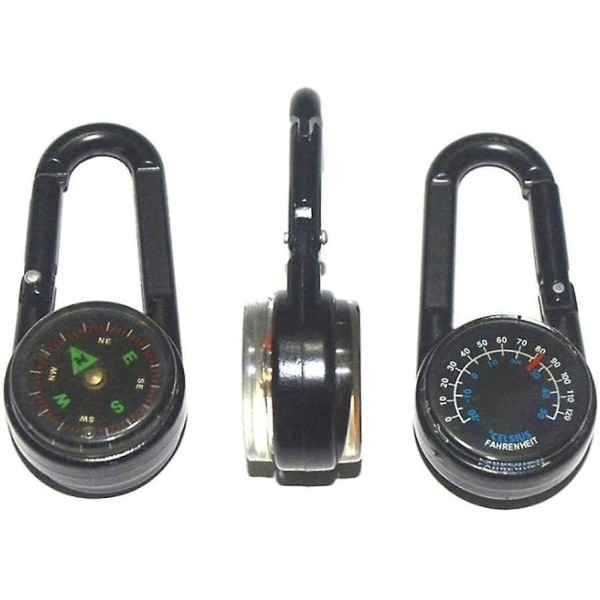 Mini Multifunktionell Karabinhake 3 i 1 Kompass Termometer Utomhus Vandring Överlevnad Hook Ring Karabinhake