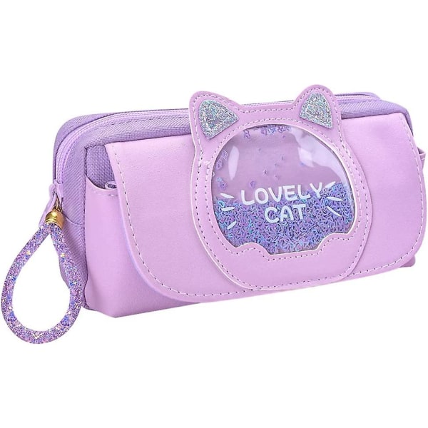 Suurikapasiteettinen kissan case, kangaskynäkynäpussi, violetti case Cat Quicksand case, multi paperitavarasäilytys yläaste O