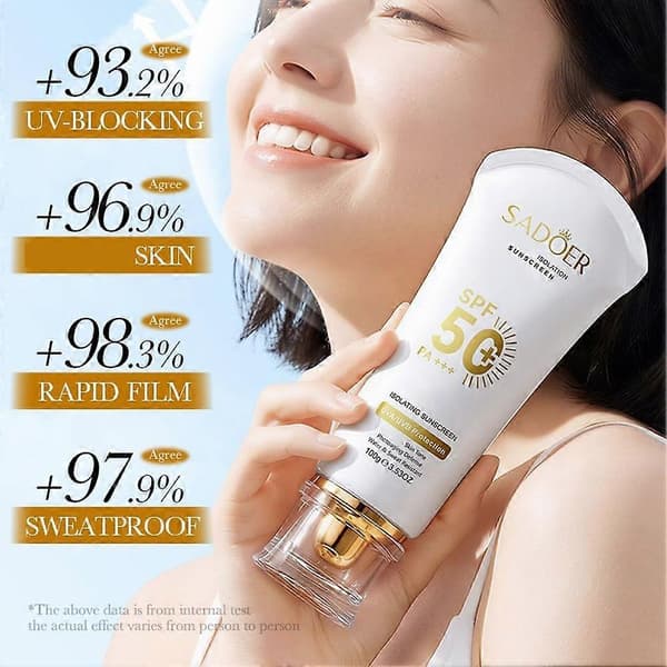 SADOER Isolasjon Solkrem SPF 50+ - Lysnende, 100g, Vanntett Multi-Protection