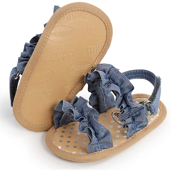 Spädbarn Baby Flickor Sommar Sandaler Med Blomma Mjuk Sula Nyfödd Småbarn Första Walker Spjälsäng Klänning Skor 05 navy 12-18 months toddler