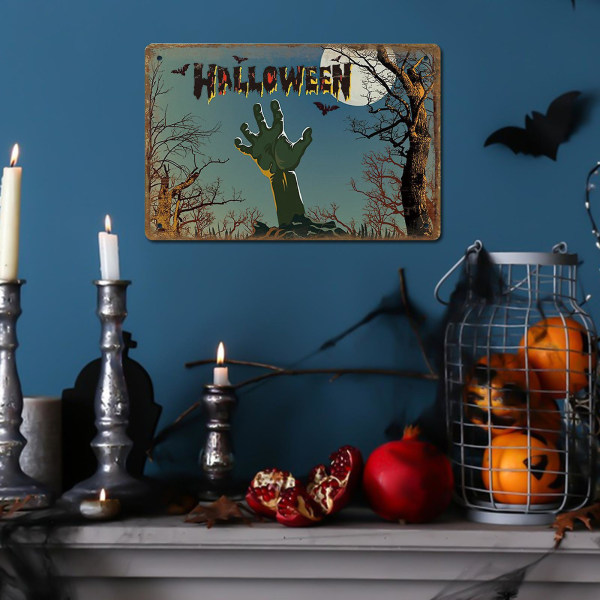 Kausi- ja juhlakoristeet Halloween Retro peltikyltit Vintage metallikyltti rautamaalaus seinäkoristeeseen 12 x 8 tuumaa