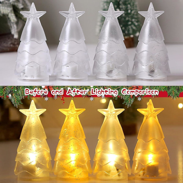 4 stk Juletre Nattlys, Led Krystall Juletre Lys Dekorasjoner, Julevindusbelysning Innendørs Utendørs