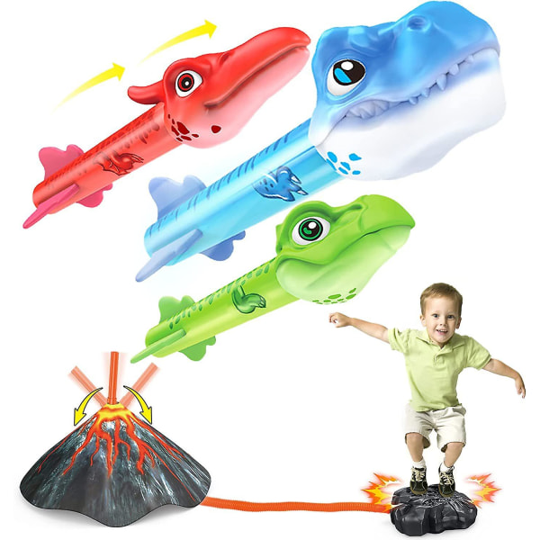 Dinosaur Legetøj Raketkaster til børn, 3 farverige dinos, sjovt udendørs børnelegetøj til drenge piger Fødselsdagsgave