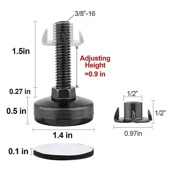 4 stk Møbeljusterere, Heavy Duty, Justerbare Benjusterere for Skap, Stoler