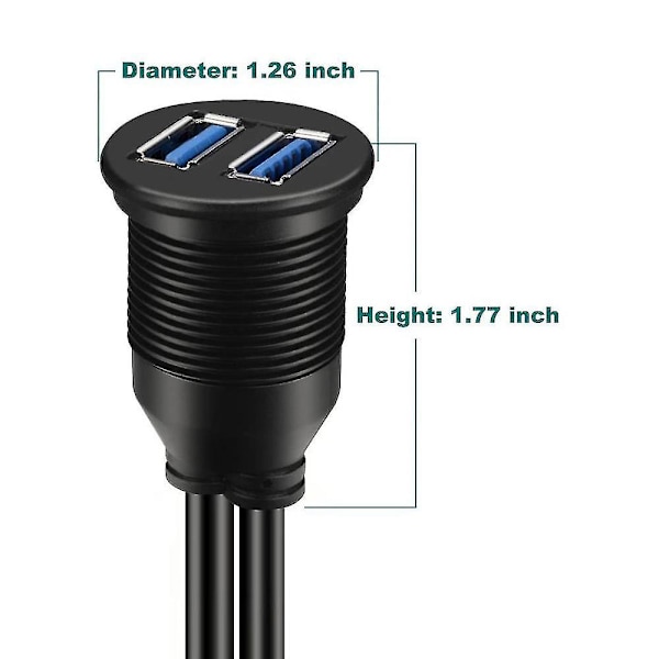 2 porte dobbelt USB 3.0 Aux Flush Mount bilmontering forlængerkabel til bil lastbil båd motorcykel instrumentbræt