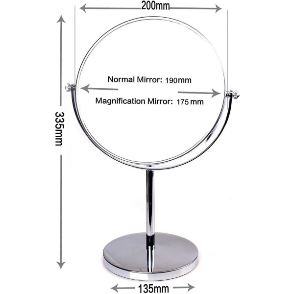 Youmi 10x forstørrelsesspejl med stativ til soveværelse og badeværelse, klassisk fritstående rundt bordsspejl, dobbeltsidet 10x/1x forstørrelse