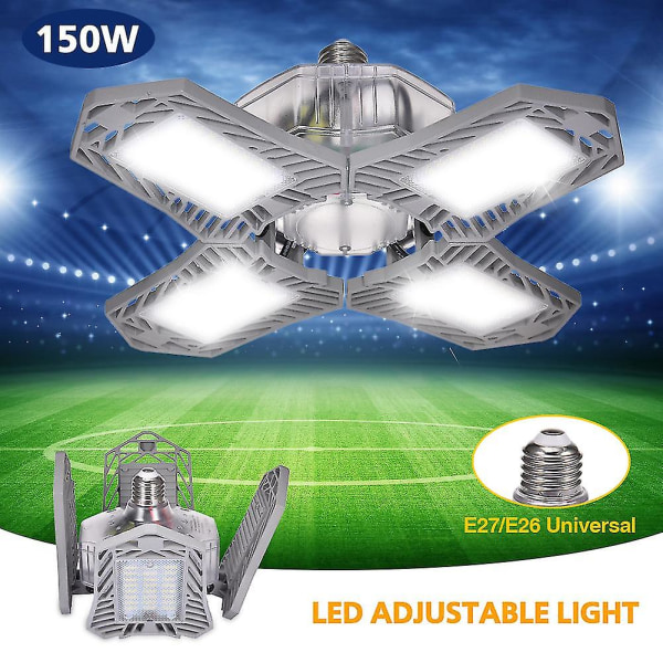 2x150w Led garasjelys, 15000lm deformerbart tak E26/e27 Base Led Shop Light (sølv)