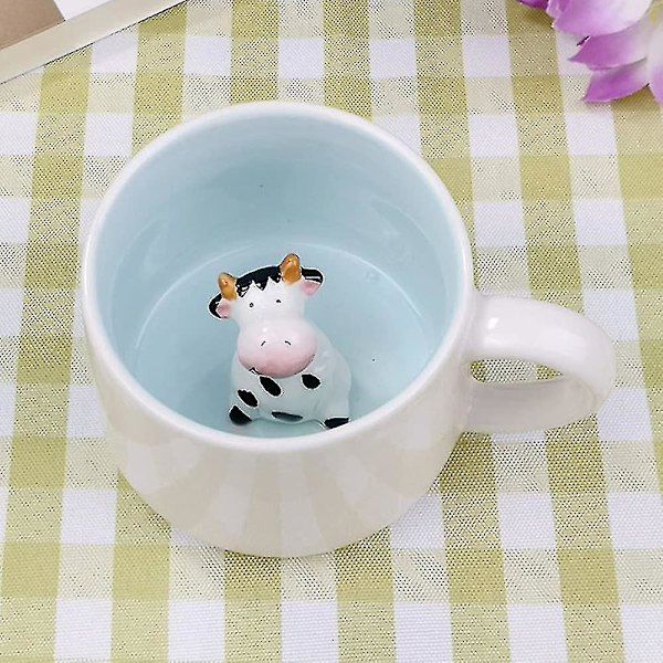 1 st 400 ml 3D djur kaffemugg söt ko inuti, jul födelsedag ko tryck presenter till barn fru mormor (ko)