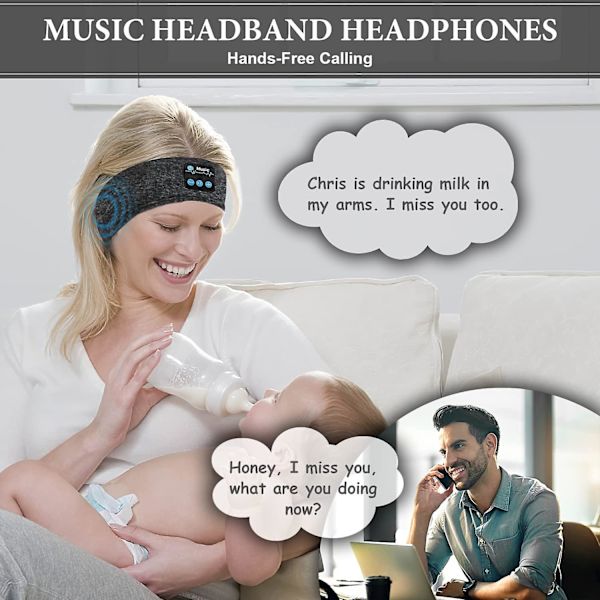 Hörlurar Bluetooth 5.0, Mjuka och andningsbara sovhörlurar, Sovmask med hörlurar, Beat Band-hörlurar Hd-stereohögtalare för träning,