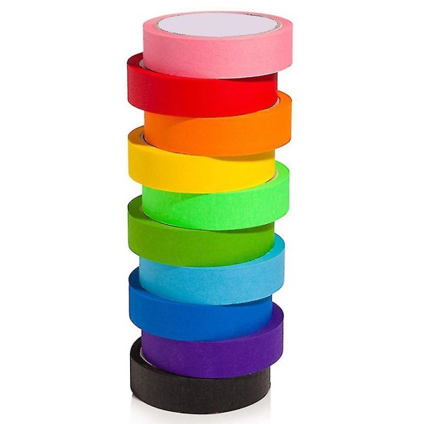 10 stk af 10 farver 20m farvet maskeringstape Regnbuefarve Easy Tear boligdekoration