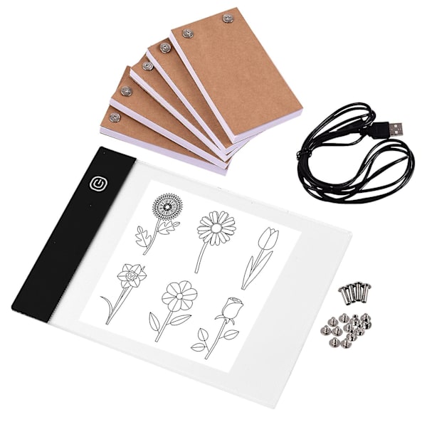 Bærbar Flip Book Kit Med Lyspute Tavle Led Lysboks 3 Nivå Lysstyrkekontroll 300 Ark Flipbook Papir Med Bindeskruer For Tracing Og Dr