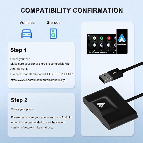 Langaton Android Auto -sovitin johdolliselle Android Auto -liitäntää varten Autoon Plug & Play Helppo asennus Aa Langaton Android