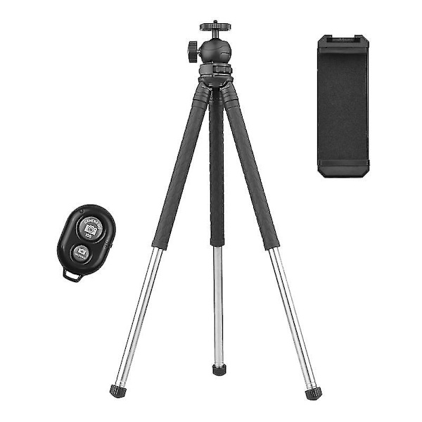 Utvidbar stativstativ for skrivebord 108 cm/42,5 tommer maks. Høyde 360 roterbart kulehode med telefonholder trådløs fjernutløser for Vlog Selfie Live Strea