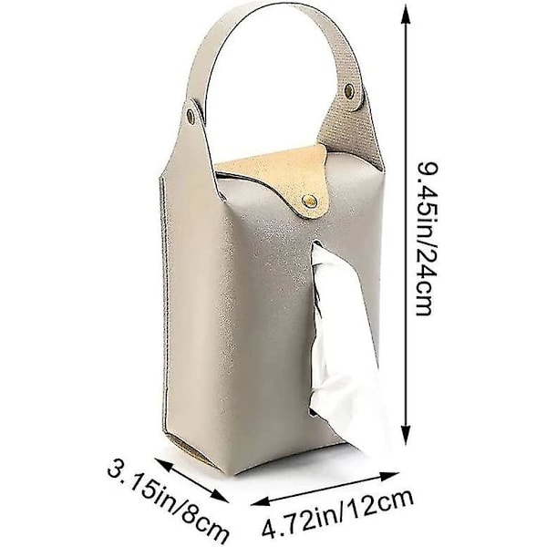 Hængende Tissue Box Pu Læder Bil Tissue Holder Bærbar Serviet Box Cover Med Snap Til Bil Badeværelse Køkken(grågrå)