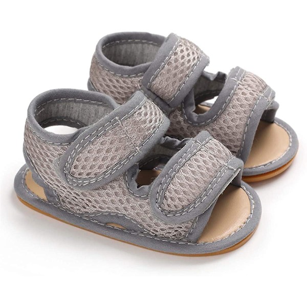 Baby Pojkar Flickor Sommar Sandaler Mjuk Sula Canvas Stängd Tå Småbarn Spädbarn Utomhus Promenadskor f grey 12-18 months toddler