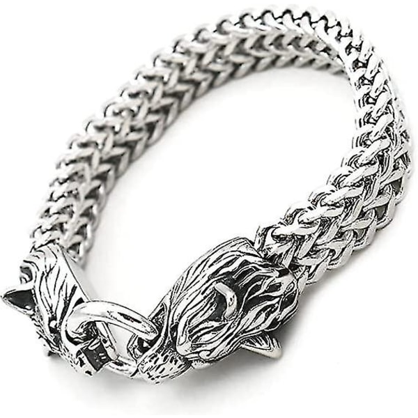 Viking Wolf Head Armbånd Kompatibel Herre Rustfritt stål Kongekjede norrøne smykker Biker Amulet Odins Wolf Armbånd