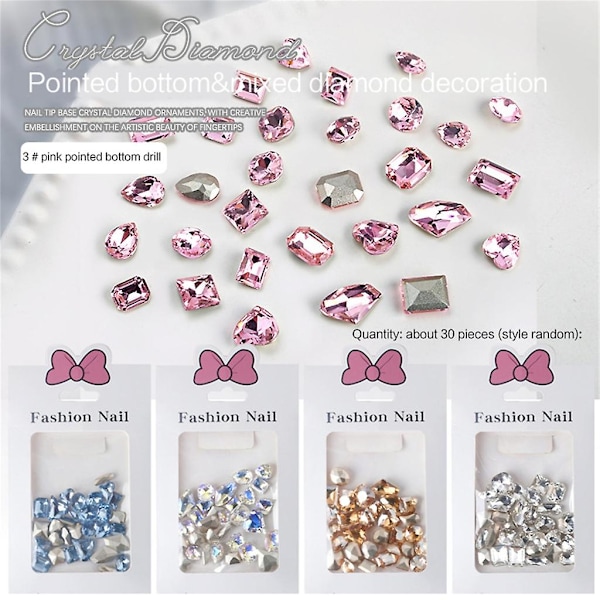 Krystal Negle Rhinestones Klare Negle Sten Perler Blandet Form Spidse Bag Rhinestones Diamant Sten Til Neglekunst Tilbehør D