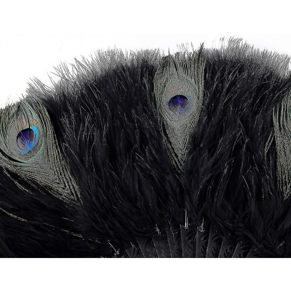 Roaring 20s vintage -tyylinen taitettava kädessä pidettävä läppä Marabou Feather käsituuletin (z-blackpeacock-black Rib)