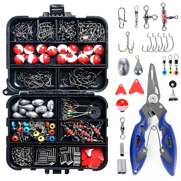 263 Dele/sæt Fisketilbehørssæt Med Tackle Box Inkluderende Tang Jig Hooks Sinker Vægt Swivels Snaps Sinker Slides red white