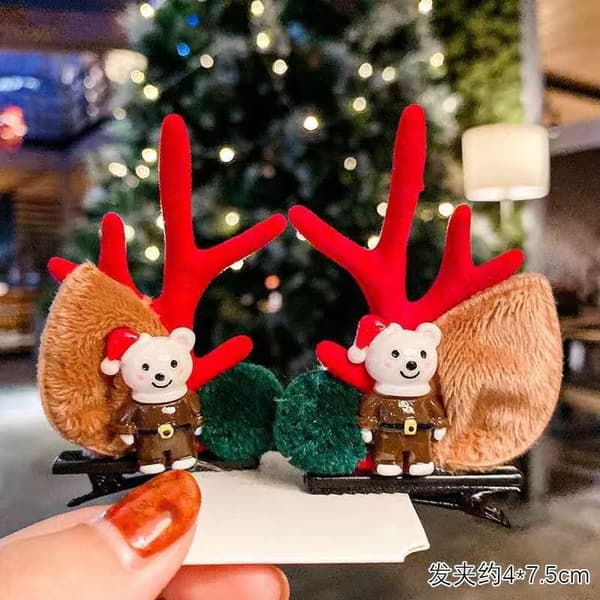 Bedst Sælgende Julehårspænder til Kvinder, Elg Gevir Hårspænder, Mink Fløjl Klips, Søde Hårtilbehør, Julepynt Gave red antlers + small deer (pair)