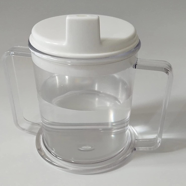 Gjennomsiktig plastkopp, lett drikkekopp med enkle grep, sølefri sippy kopp kompatibel for voksne barn (1 stk, hvit)