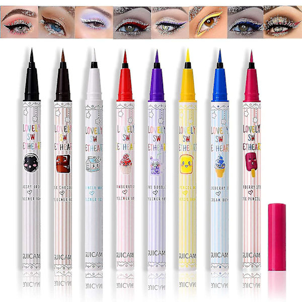 8 kpl väriä matta nestemäinen eyeliner-setti, värikkäät silmäkynät vedenpitävä eyeliner-nestekynä