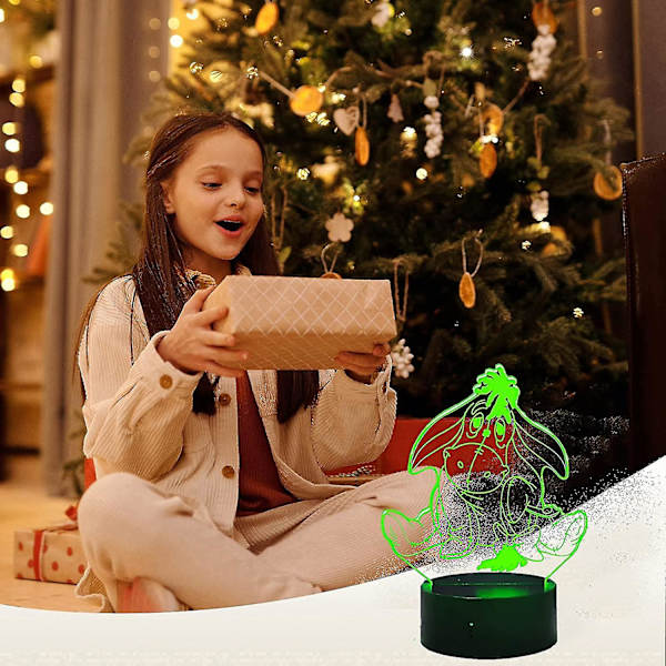 Eeyore Donkey Lampe - Winnie The Pooh Tigger Ven - 7 Farveskiftende LED Børnelampe 3D Visuel Natlampe - Anime Børneværelses Dekoration