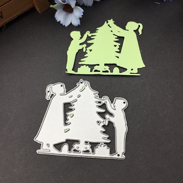 Julgran Pojke Flicka Metall Skärmaskin Stencil Diy Scrapbooking Album Stämpel