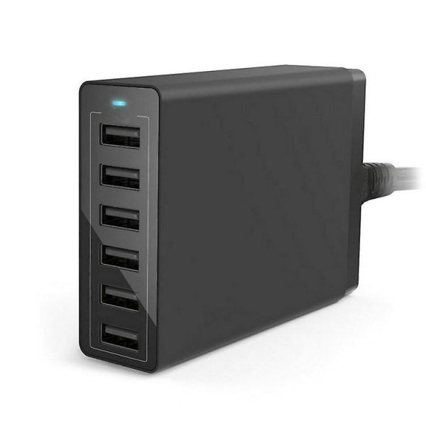 6-porters 60W USB-nettlader - Vegglader med PowerIQ-teknologi, Reiseadapter for smarttelefoner