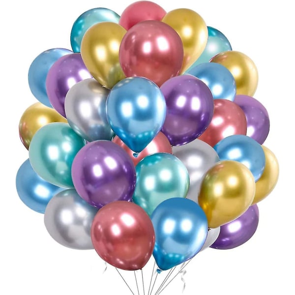 50 stk farverige metalliske festballoner, flere farver 12 tommer