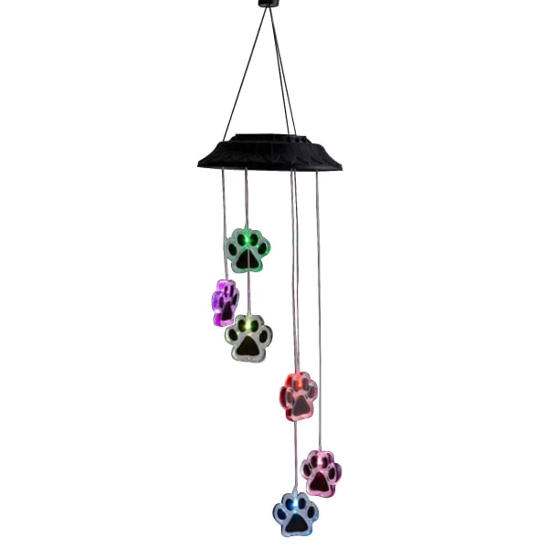Wind Chime Windchimes Solar Lamp Gift Multicolor Hållbar Pet Pawprint Creative Home Decor