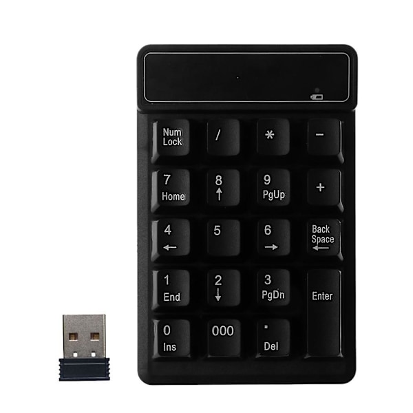 Liten trådlös numerisk knappsats med 19 tangenter och 2,4 GHz USB-mottagare för PC
