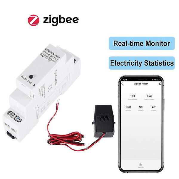 Tuya Smart Zigbee Energimåler DIN-Skinne med Klemme Strømsensor App Overvågning Strøm Elektricitet
