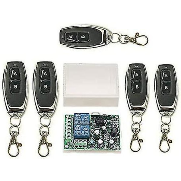 5 x 2-kanals 433 MHz fjärrkontroll/trådlös fjärrströmbrytare + 1x mottagare, för fönster, entréer, garageportar, larmsystem