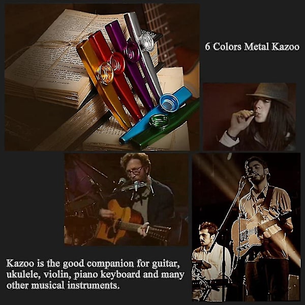 18 st metall Kazoo instrument flöjter följeslagare med Kazoo membraner för gitarr, ukulele, fiol, Pi