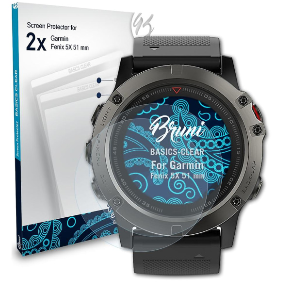 Bruni 2x beskyttelsesfolie kompatibel med Garmin Fenix ​​5X 51 mm folie