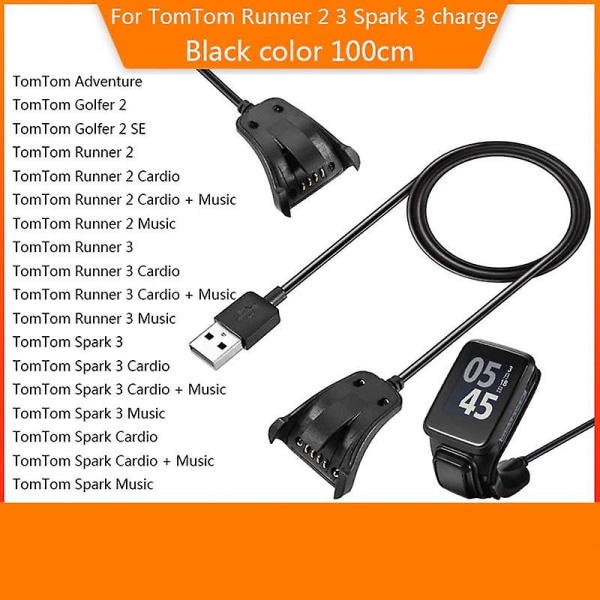USB-laddare Kompatibel med Tomtom Runner 3 Spark Adventurer Golfer 2 Laddning Dataöverföring