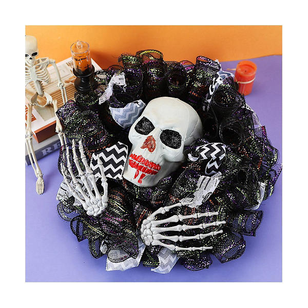 Halloween-kallokranssi, ovikoriste, aavefestivaalin klovninaamari, seinäkoriste, synkkä kallokoriste