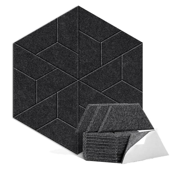 36-pack akustiska paneler, hexagon självhäftande ljudisolerade ljudisolerade skumpaneler Office Studio, mörk