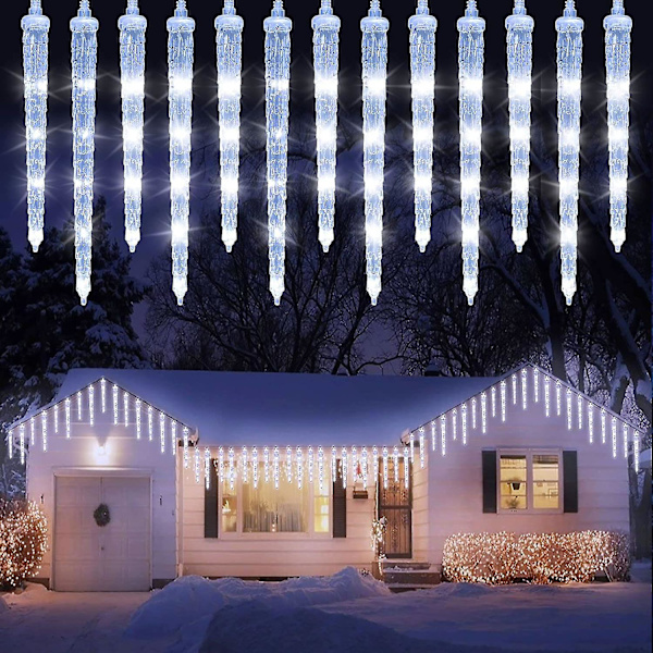 Julelyskjeder med istapper til utendørs bruk, 13 fot/4 m 90 LED-istapplys med 16 istapper, 8 moduser koblingsbare julelys med strømforsyning for utendørs takskjegg Xm