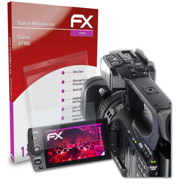 atFoliX Panserfolie kompatibel med Canon XF100 Glassfolie 9H Schutzpanzer