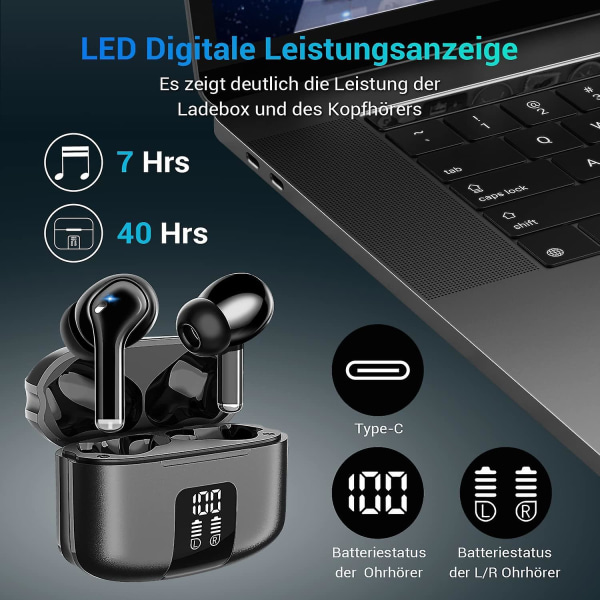 Bluetooth-hovedtelefoner, trådløse Bluetooth 5.3 Sport In-ear-hovedtelefoner, Enc Noise Reduction, Hifi Stereo, Led Display