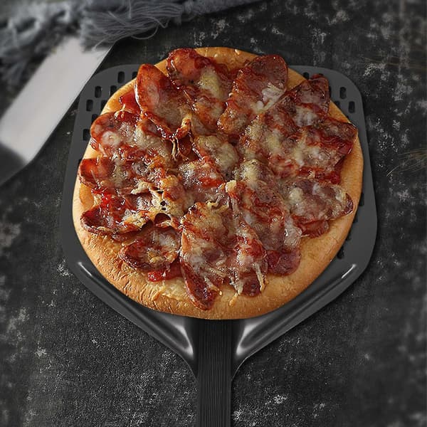 Perforeret pizzaskovl, 12 tommer rektangulær pizzaskovl, der vender pizzaskovl, pizzaspade til bagning Ho