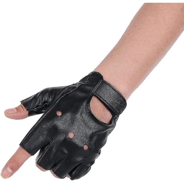 Män PU Läder Punk Halv Finger ihålig ut Handskar Svart