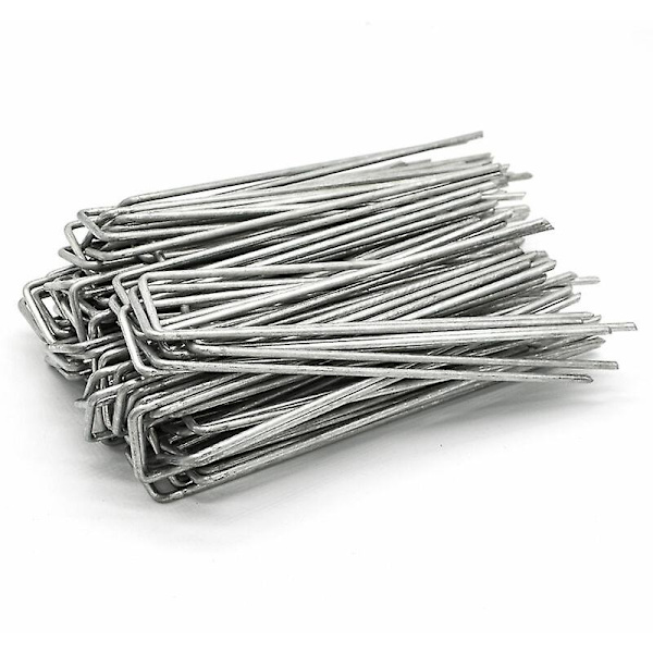 Set 100 st galvaniserade stålpålar 3,2 mm 150x30 mm Markfäste för trädgårdsnät U-formade vinklar