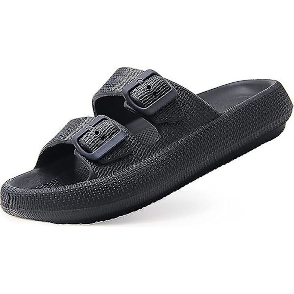 Sandaler til kvinder og mænd - Pudeslippers - Dobbelt spænde justerbare slides - Eva flade sandaler black 39-40
