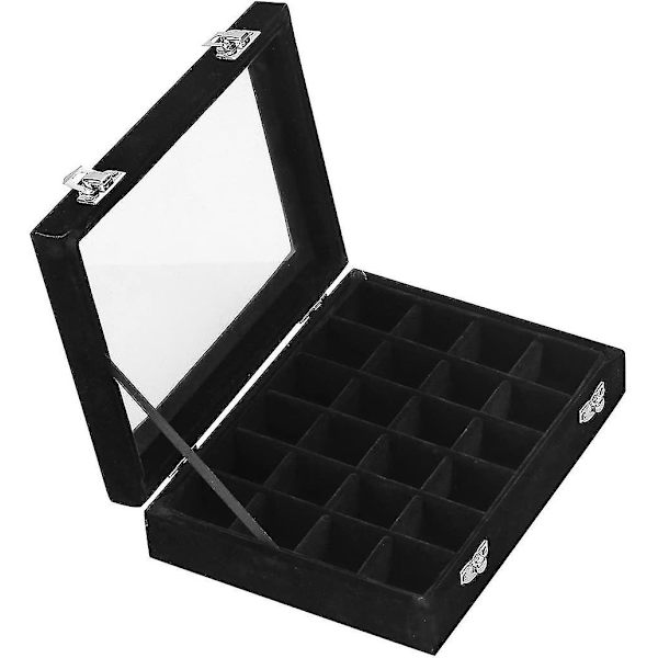 Fløjlsglas Smykker Ring Display Organiser Box Bakke Holder Øreringe Opbevaringsæske (sort)